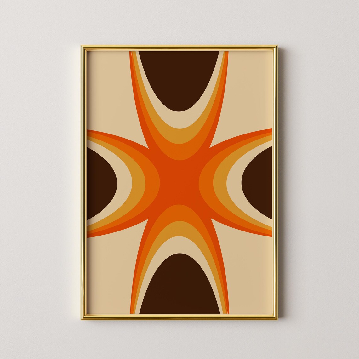 Retro Orange Starburst 70s Geometric Vintage Wall Art Home Decor