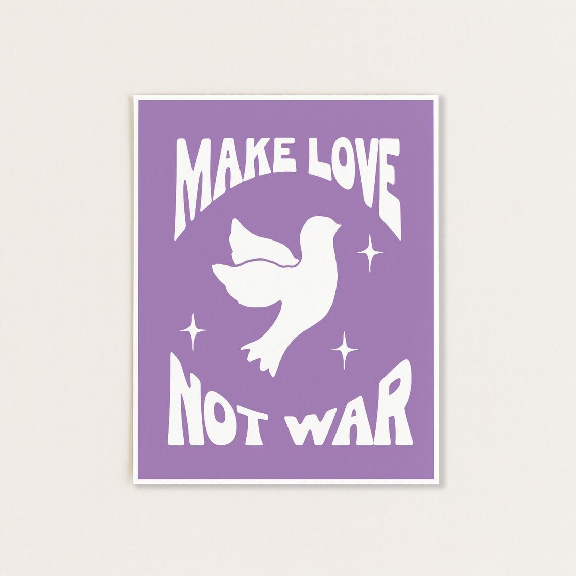 Make Love Not War Purple Retro Dove 70s Activism Statement Art Poster