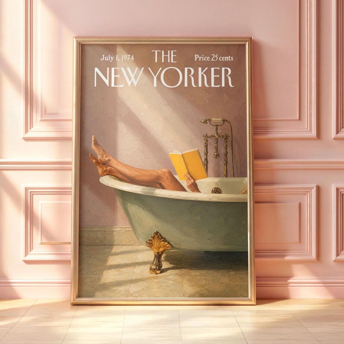 Vintage New Yorker Bathtub Poster, Bathroom Wall Art