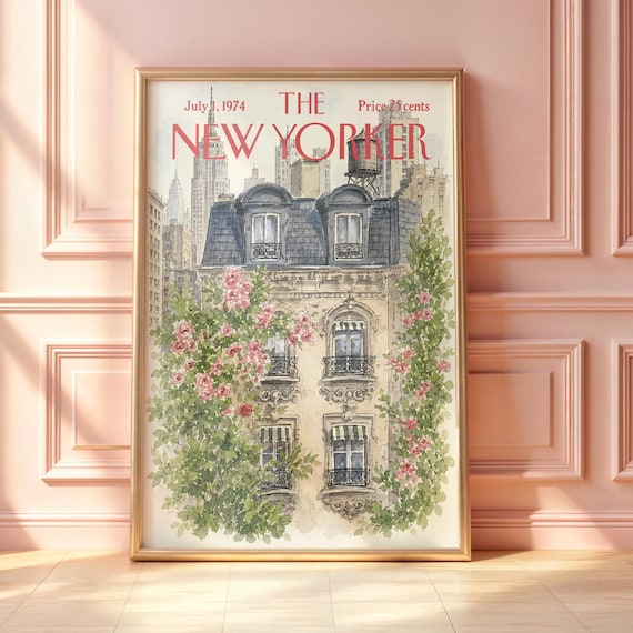 The New Yorker July 1974 Manhattan Townhouse Roses Vintage Poster