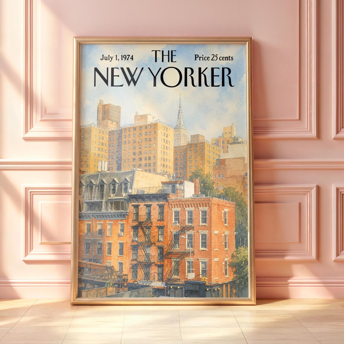July 1 1974 The New Yorker NYC Brownstone Skyline Cover Art Poster