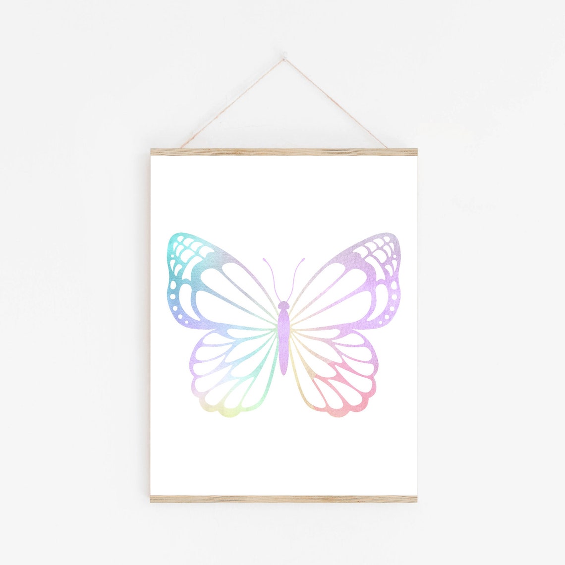 Rainbow Gradient Watercolor Butterfly Pastel Kids Room Wall Poster