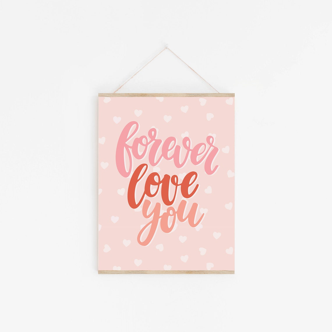 Forever Love You Blush Pink Script Hearts Valentine Wall Art Poster - Image 3