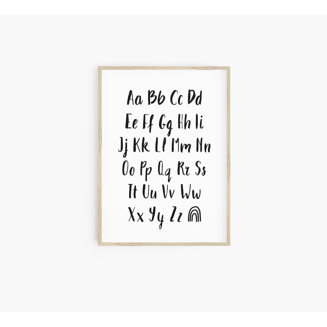 Black Hand Lettered Uppercase Lowercase Alphabet Boho Nursery Poster