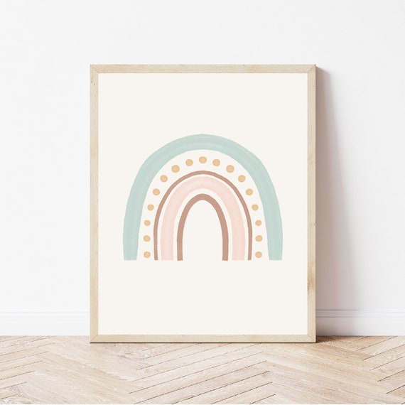 Earthy Rainbow Print Gender Neutral Wall Art Boho Nursery Sage Watercolor Rainbow