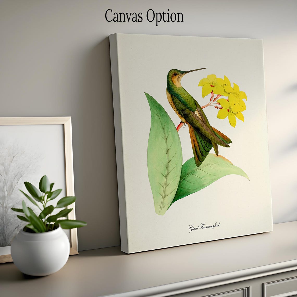 Giant Hummingbird Print Bird Art Print Bird Art Bird Poster Flower Art Floral Garden Hummingbird Art Green Yellow - Image 2