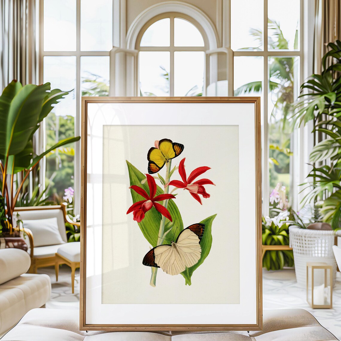 Chinese Butterflies Floral Art Print, Garden Motif - Image 3