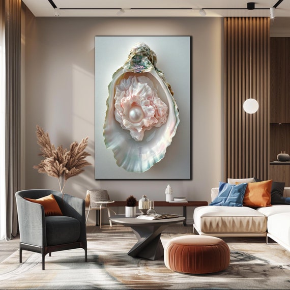 Oyster Pearl Glass Wall Art Print, Home Decor