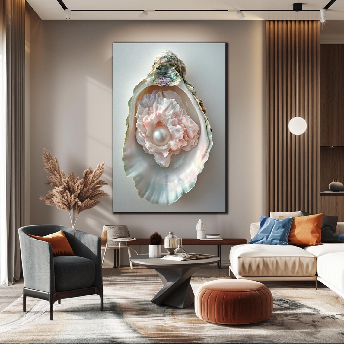 Oyster Pearl Glass Wall Art Print, Home Decor