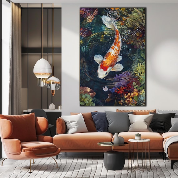 Tempered Glass Koi Fish Art Japanese Koi Fish Wall Decor Glass Printing Koi Fish Wall Decor Extra Large Wall Art Animal Wall Art