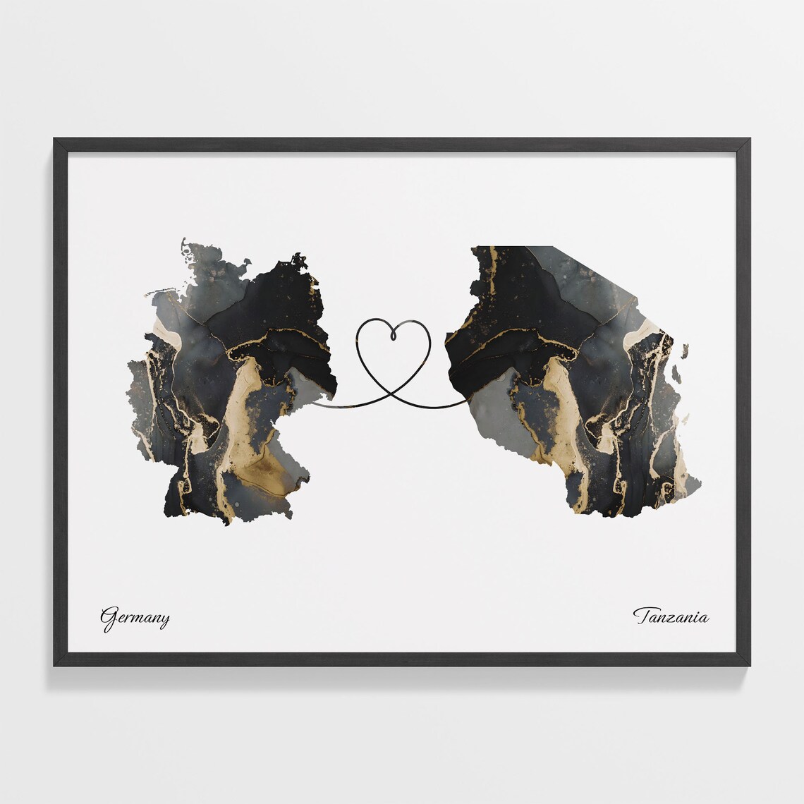 Germany Tanzania Heart Marble Map Couple Long Distance Poster