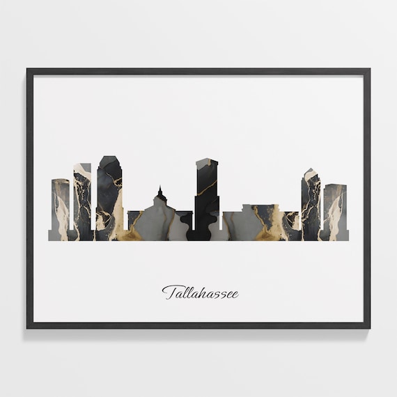 Tallahassee Florida Black and Gold Marble Skyline Silhouette Art Poster