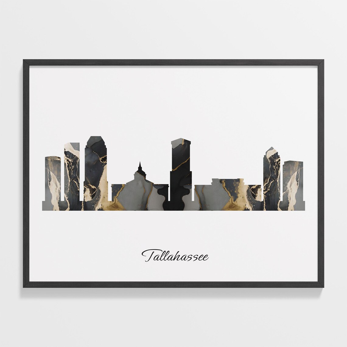 Tallahassee Florida Black and Gold Marble Skyline Silhouette Art Poster