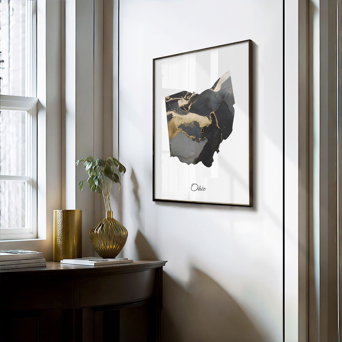 Ohio Black And Gold Marble Map Minimalist Elegant Art Poster - Image 3