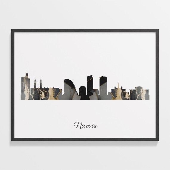 Nicosia Cyprus Black and Gold Marble Skyline Silhouette Art Poster