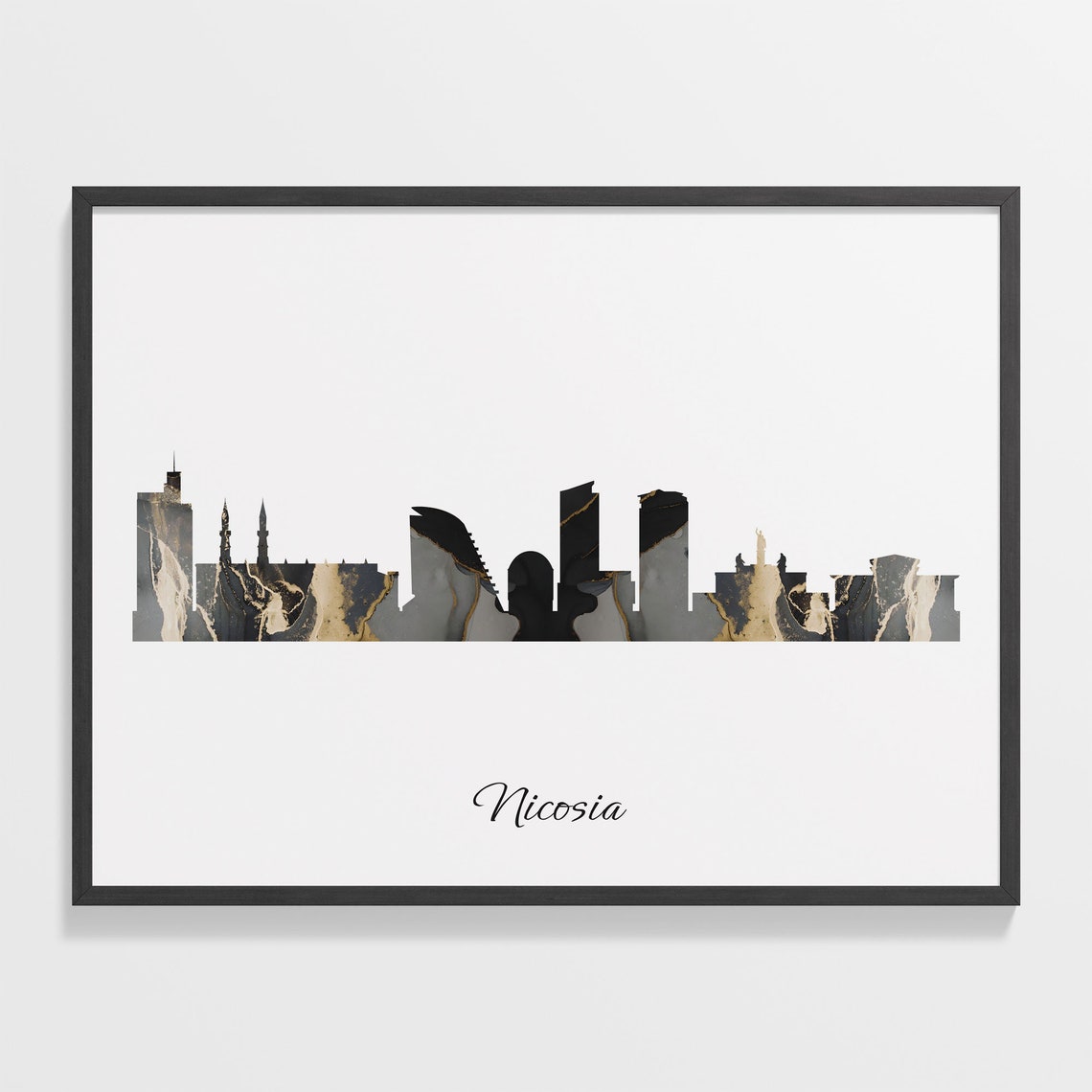 Nicosia Cyprus Black and Gold Marble Skyline Silhouette Art Poster