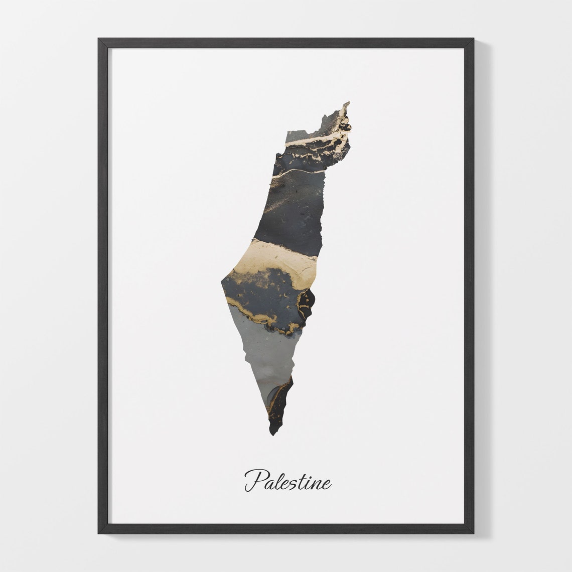 Palestine Black And Gold Marble Map Minimalist Elegant Art Poster