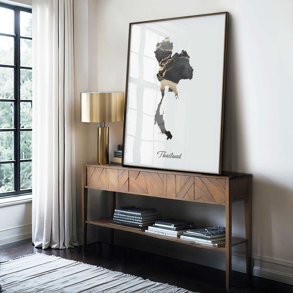 Thailand Country Map Black Gold Marble Beautiful Elegant Art Poster - Image 4
