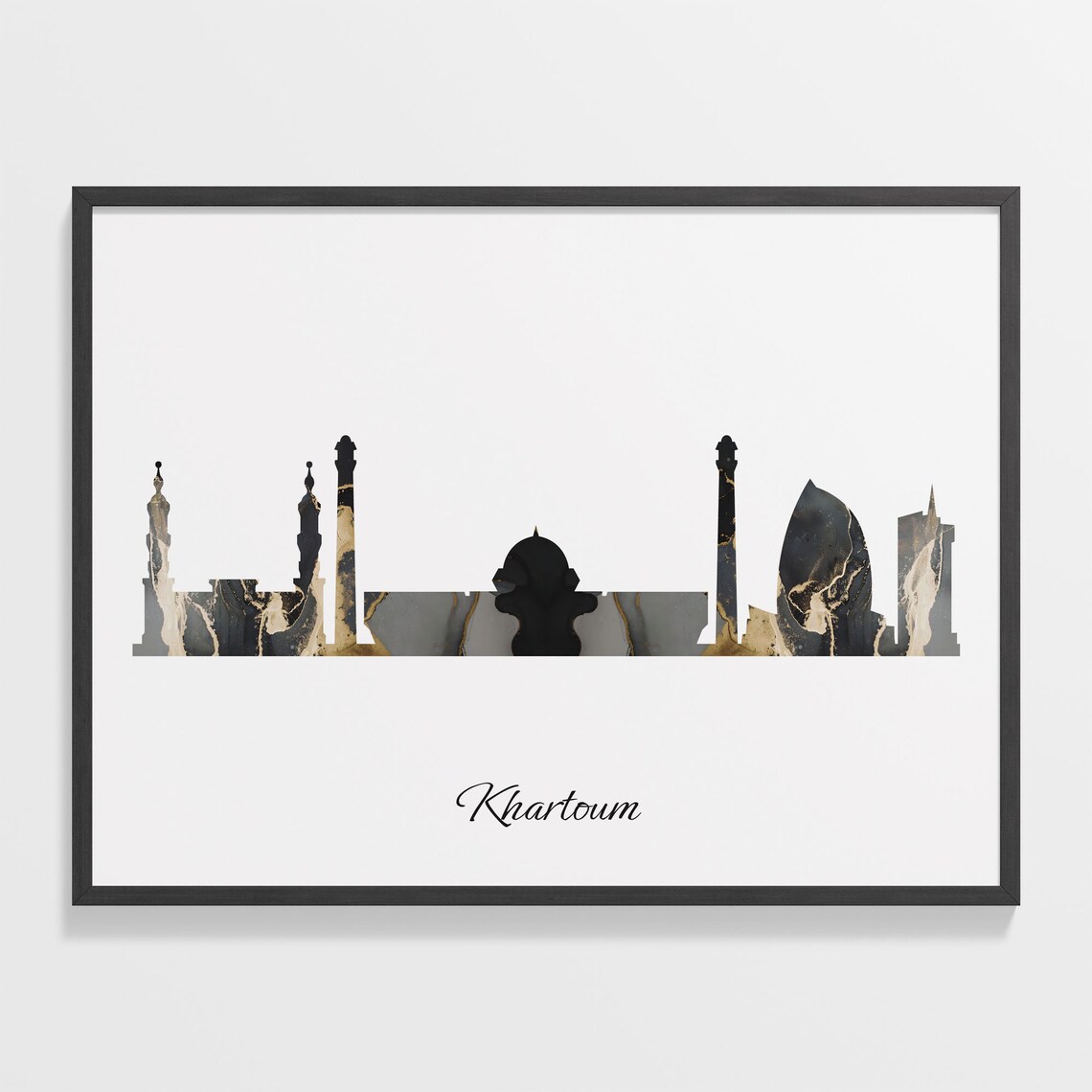 Khartoum Luxury Black Gold Marble City Skyline Silhouette Poster