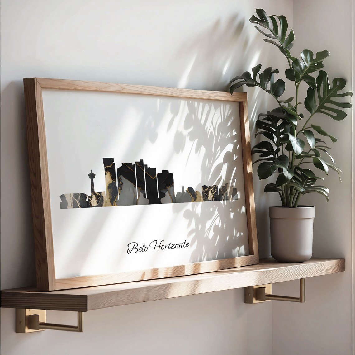 Belo Horizonte Brazil Black Gold Marble Skyline Silhouette Poster - Image 3