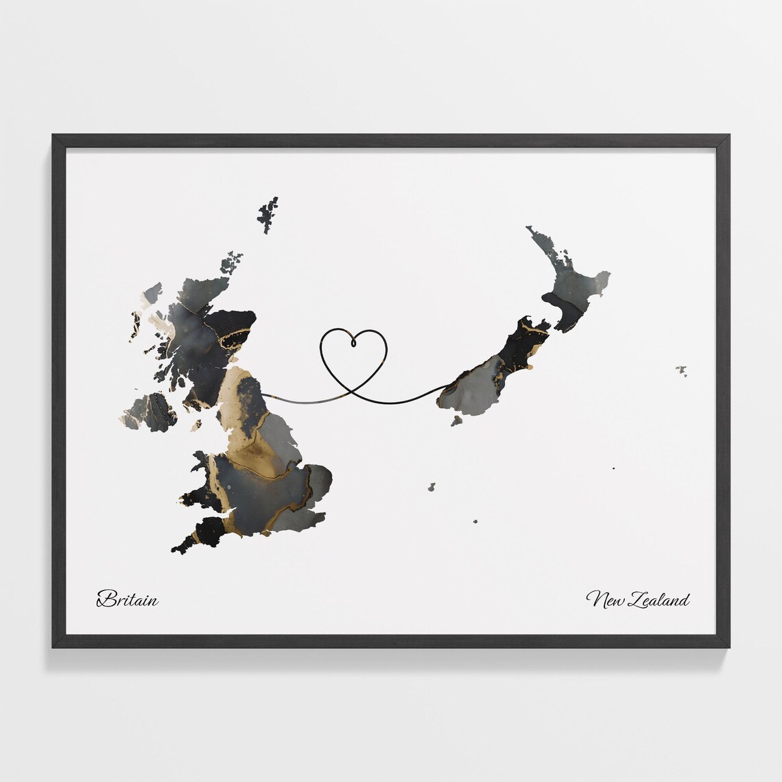 Britain To New Zealand Map Poster, Travel Art Print