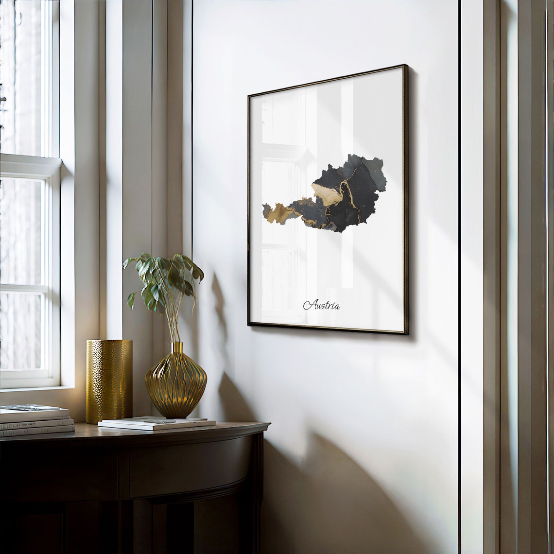 Austria Black and Gold Marble Silhouette Country Map Art Poster - Image 3
