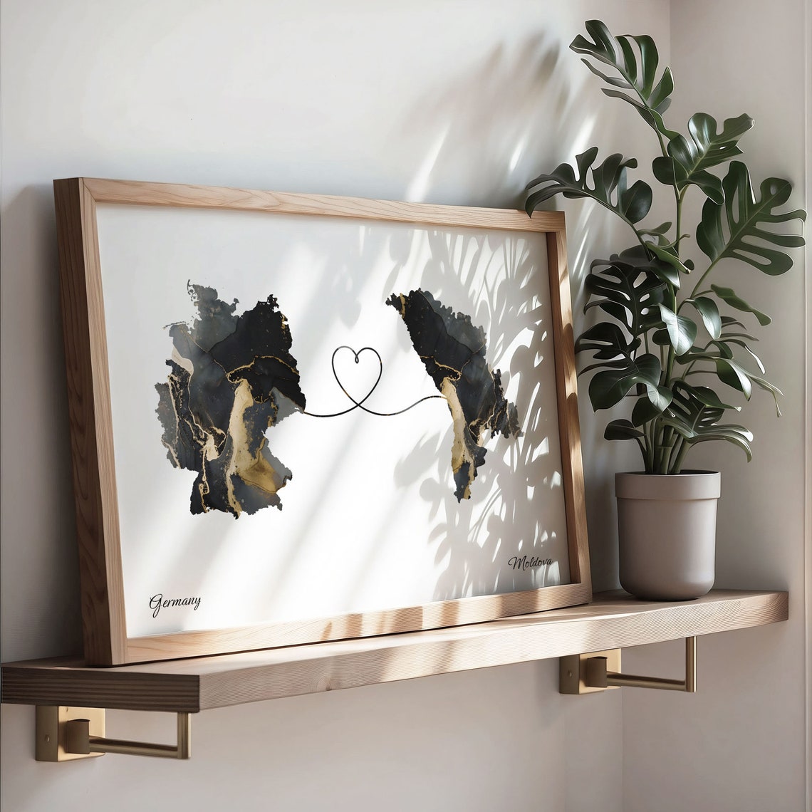Germany Moldova Heart Marble Map Long Distance Couple Poster - Image 3