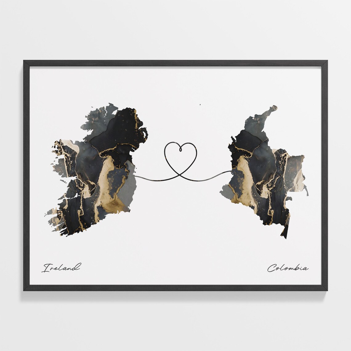 Ireland To Colombia Map Poster, Travel Art Print