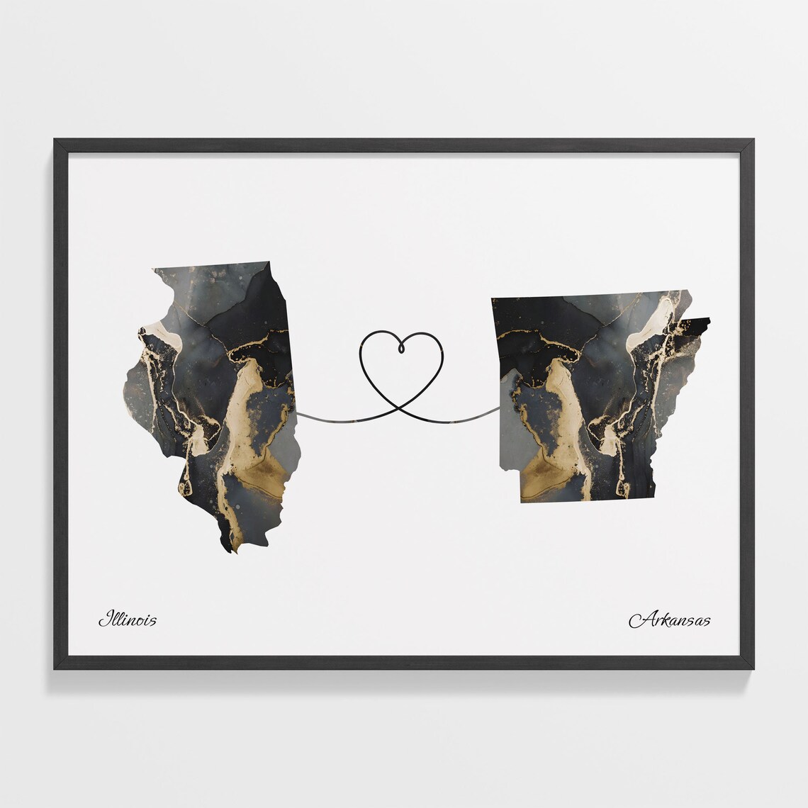 Illinois to Arkansas Long Distance Love Marble Map Art Poster