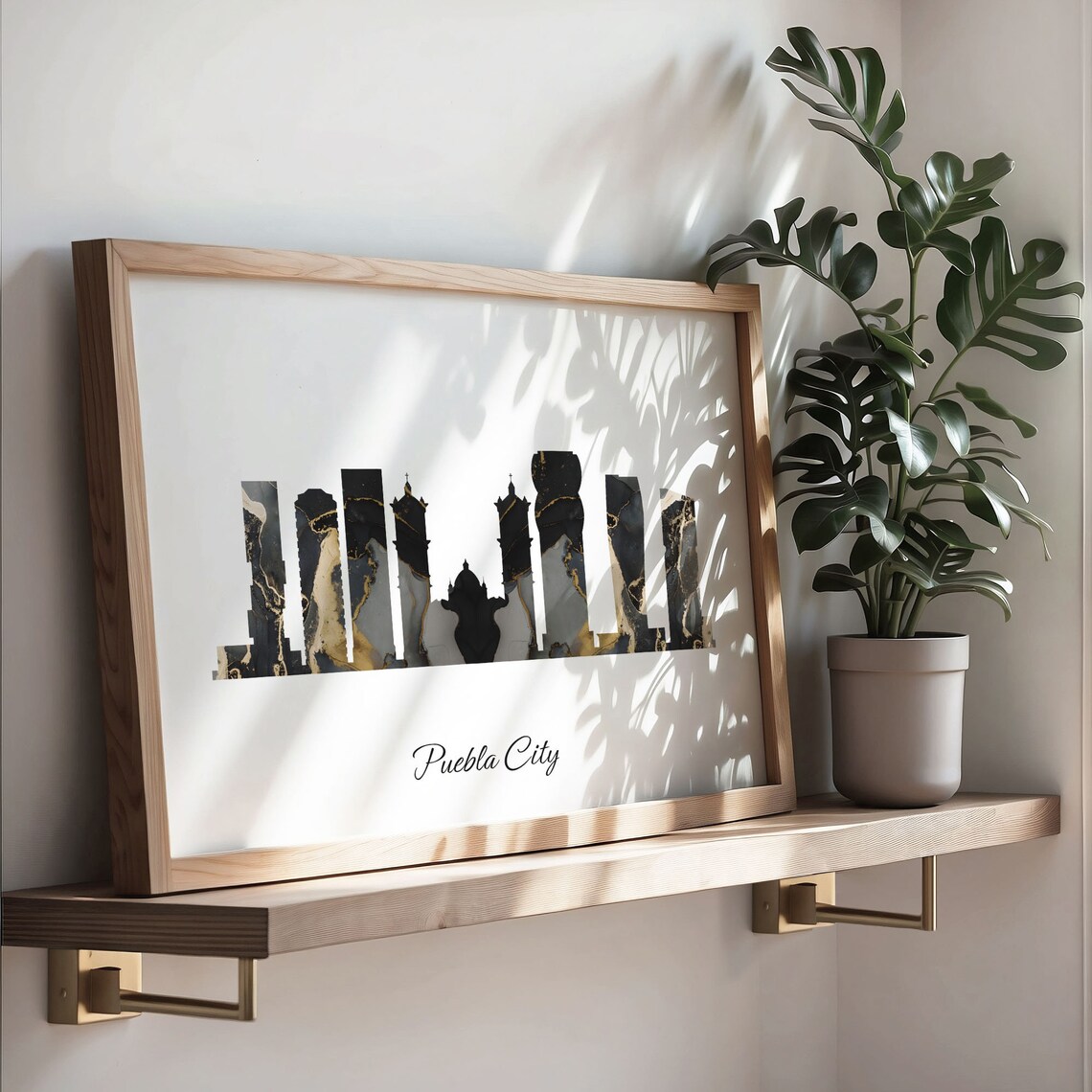 Puebla City Mexico Black Gold Marble Skyline Silhouette Poster - Image 3