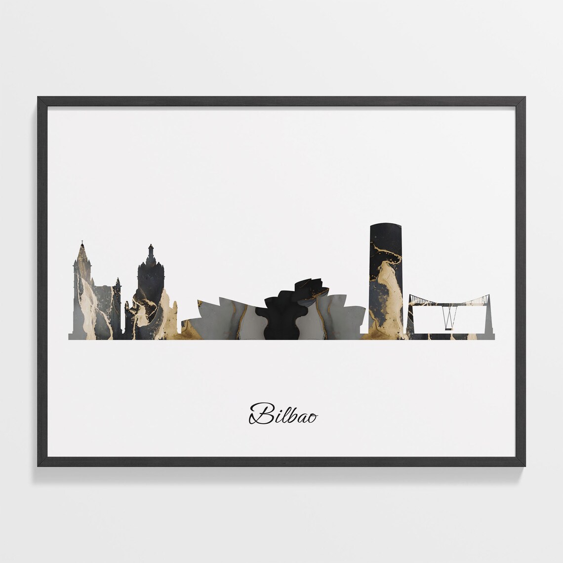 Bilbao Luxury Black Gold Marble City Skyline Silhouette Poster