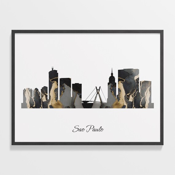 Sao Paulo Skyline Black and Gold Marble Cityscape Art Poster