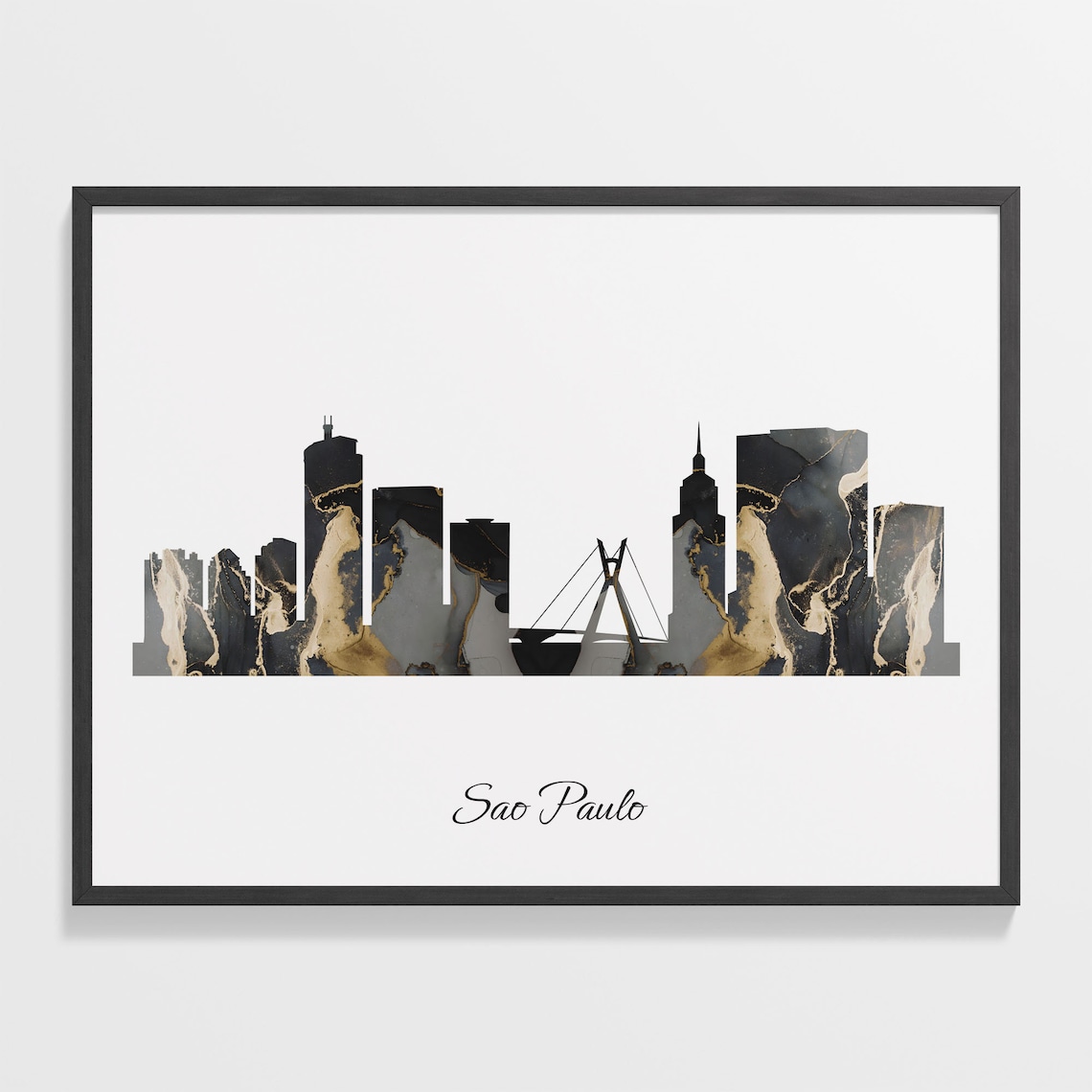 Sao Paulo Skyline Black and Gold Marble Cityscape Art Poster