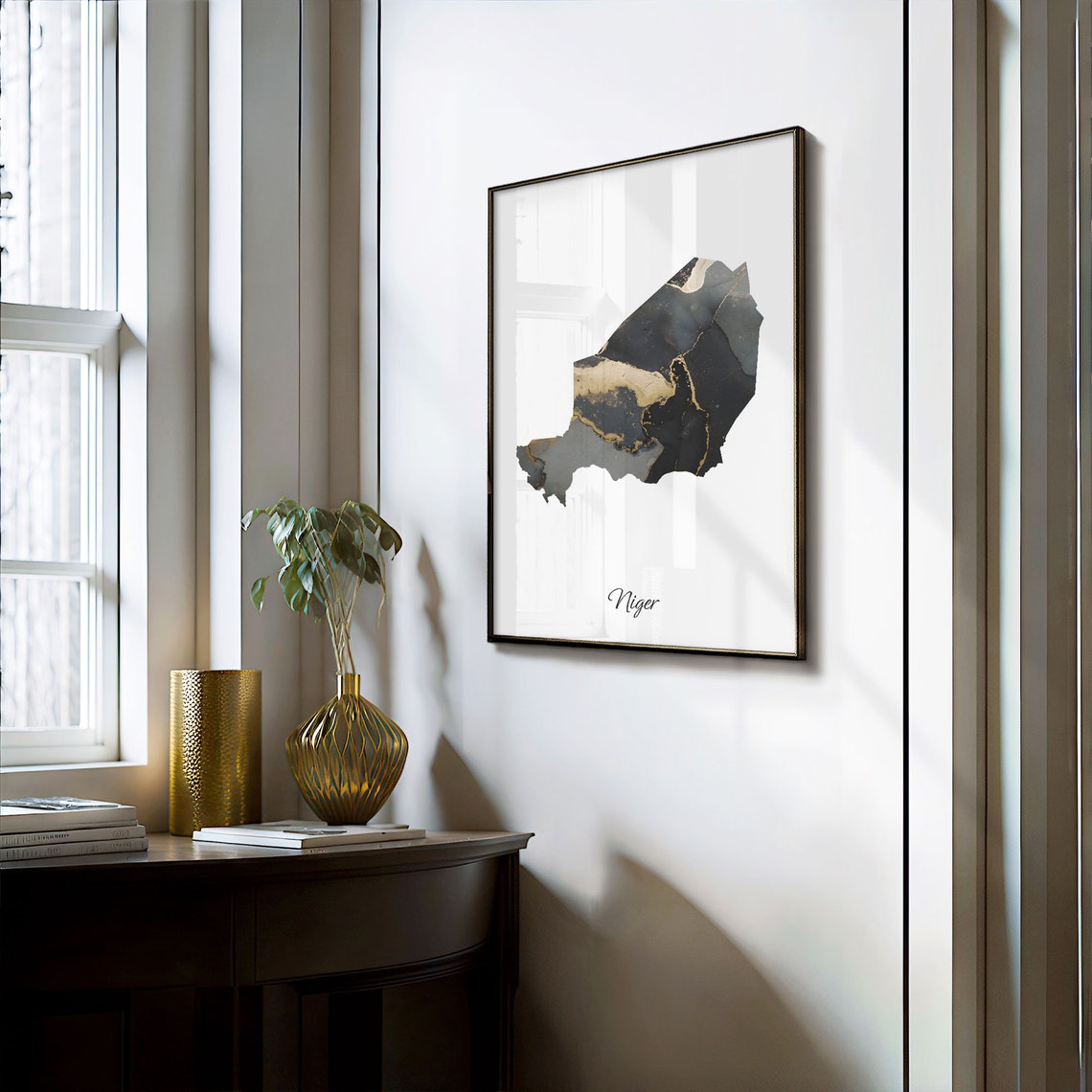 Niger Elegant Black Gold Marble Country Map Home Decor Art Poster - Image 3