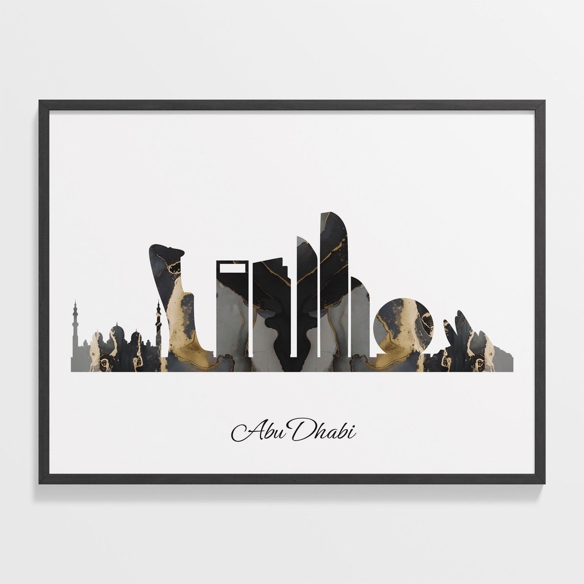 Abu Dhabi Black Marble Skyline Mosque Poster Modern Cityscape Art