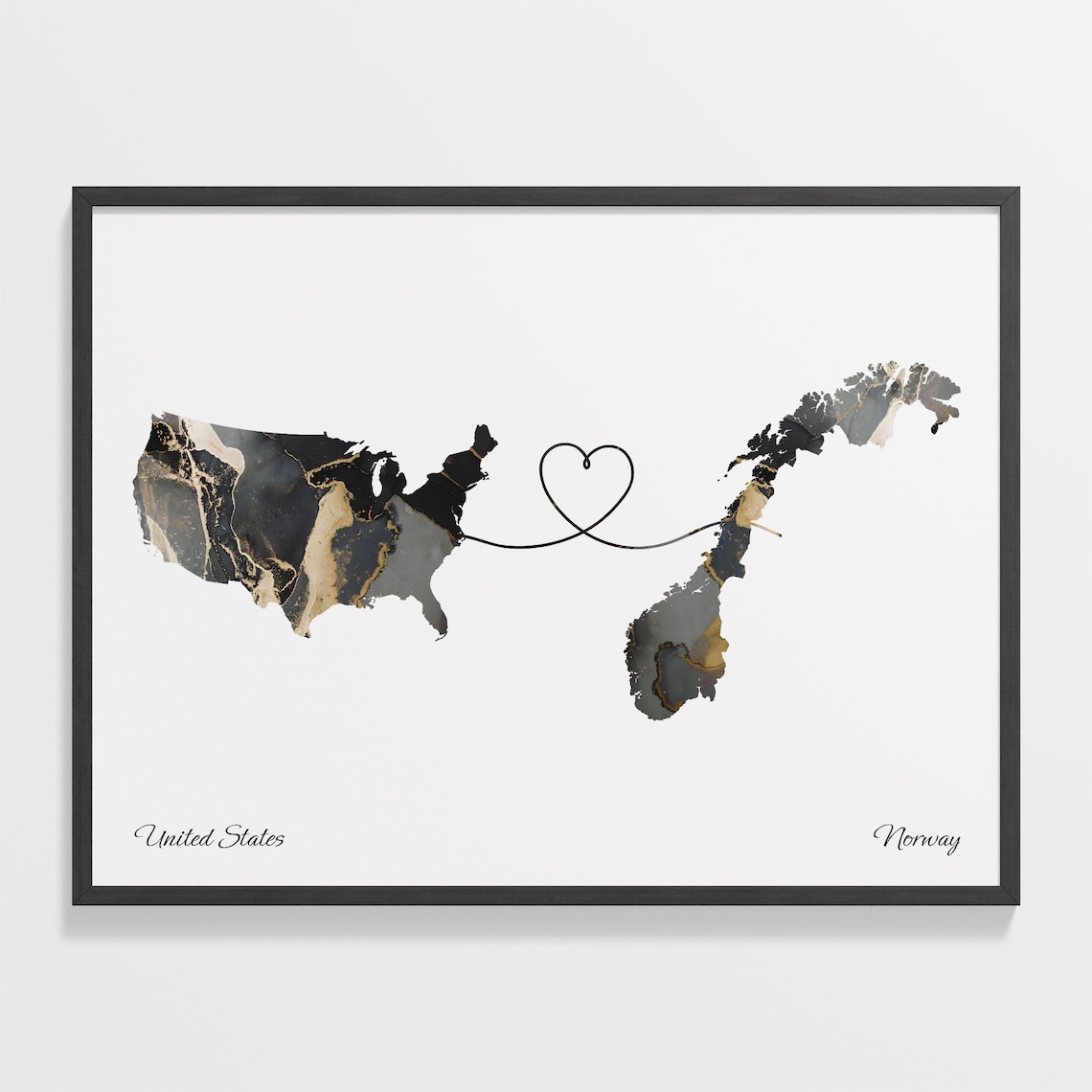 USA to Norway Map Print, Travel Poster