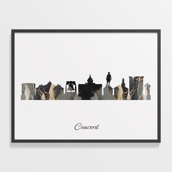 Concord Black Marble Skyline Silhouette Poster Modern Cityscape Art