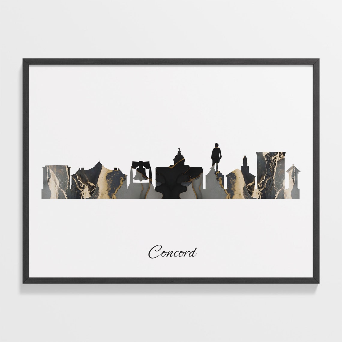 Concord Black Marble Skyline Silhouette Poster Modern Cityscape Art