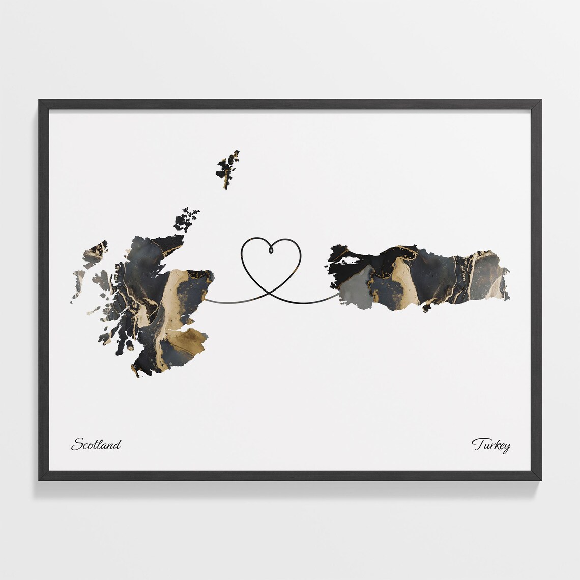 Scotland to Turkey Map Travel Poster, Global Love