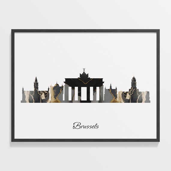 Brussels Belgium Gold Marble Cityscape Skyline Silhouette Poster