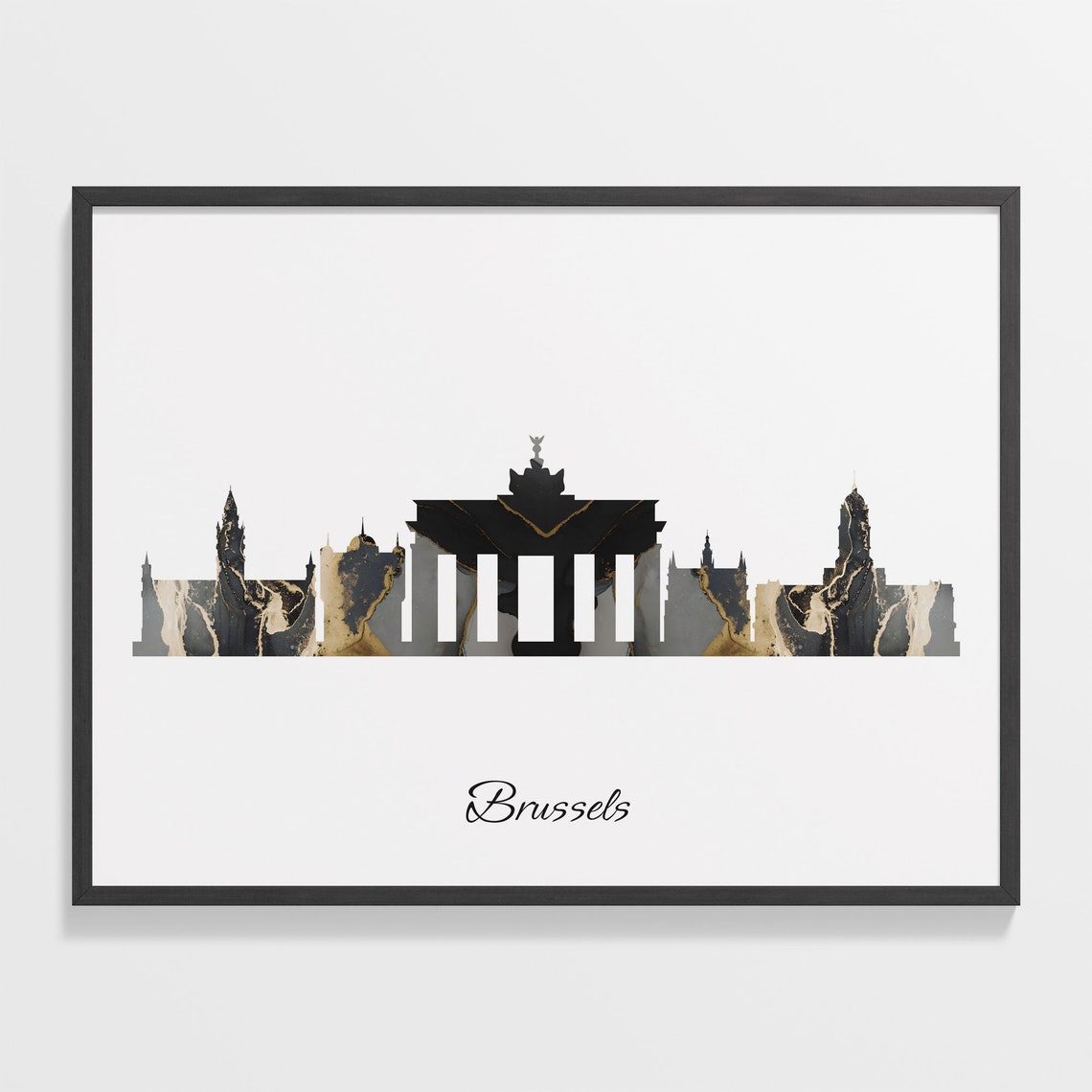 Brussels Belgium Gold Marble Cityscape Skyline Silhouette Poster