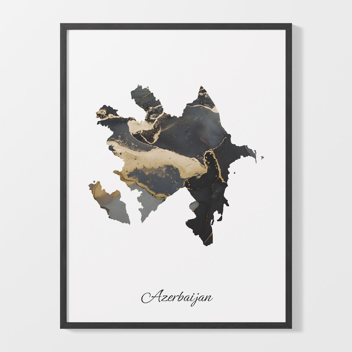 Azerbaijan Black and Gold Marble Silhouette Country Map Poster