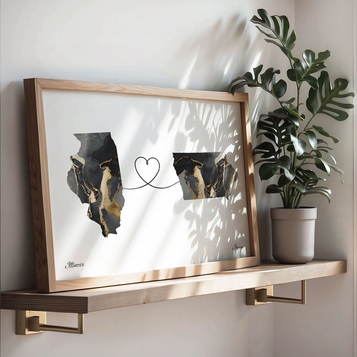 Illinois and Iowa Long Distance Gift Marble State Map Poster - Image 3