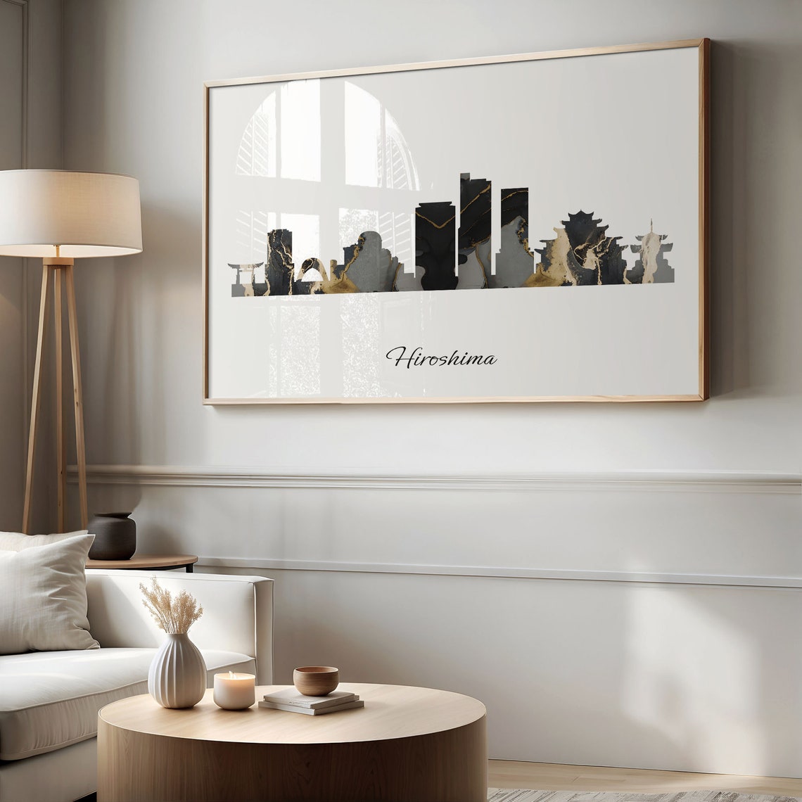 Hiroshima Japan Black Gold Marble Castle Skyline Silhouette Poster - Image 2