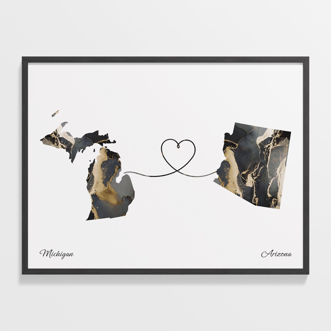 Michigan To Arizona Travel Poster, Two Countries Map