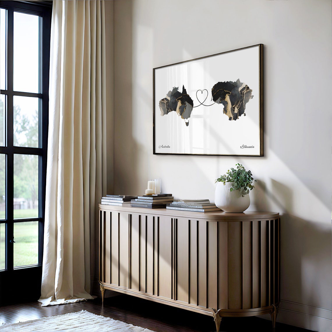 Australia and Lithuania Two Countries Black Gold Marble Map Poster - Image 4