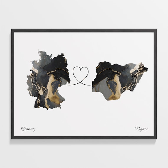 Germany and Nigeria Marble Heart Map Long Distance Love Poster