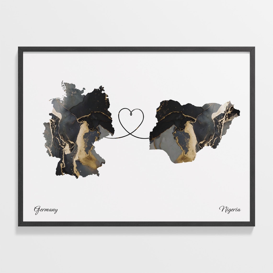 Germany and Nigeria Marble Heart Map Long Distance Love Poster