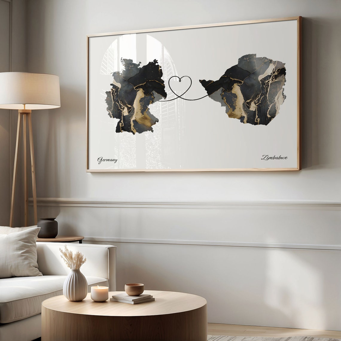 Germany Zimbabwe Marble Map Heart Long Distance Love Gift Poster - Image 2