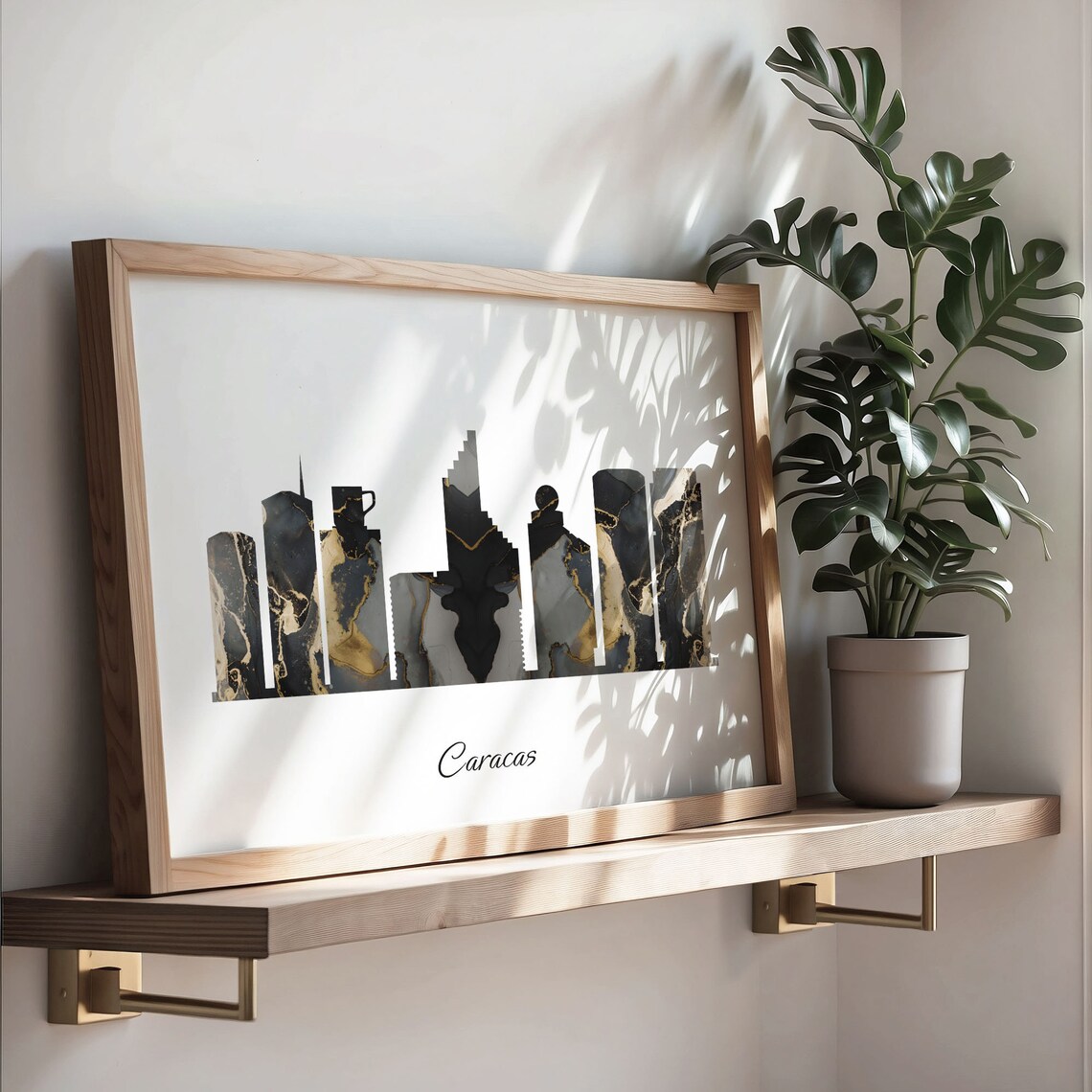 Caracas Venezuela Black Gold Marble Skyline Silhouette Art Poster - Image 3